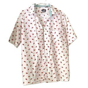 VAN HEUSEN Never Tuck Watermelon Fun Button Down Short Sleeve Shirt Mens XL